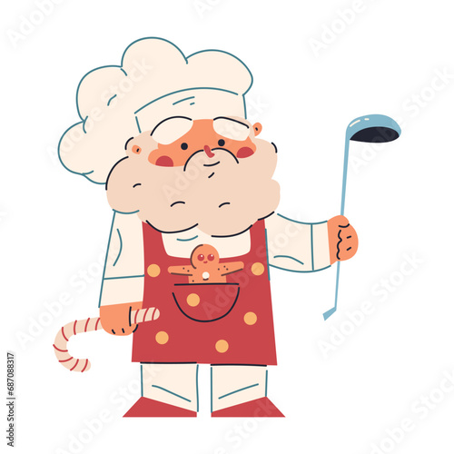 Santa Claus chef vector cartoon character isolated on a white background.