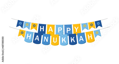 Happy Hanukkah Lettering With Bunting Flags