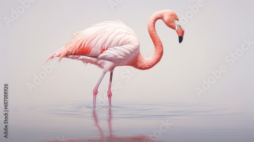 a representation of a flamingo, its graceful posture and vibrant plumage brought to life on a pristine white canvas, evoking a sense of serenity and grace.