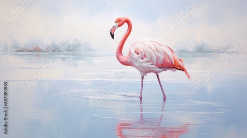 a representation of a flamingo  its graceful posture and vibrant plumage brought to life on a pristine white canvas  evoking a sense of serenity and grace.