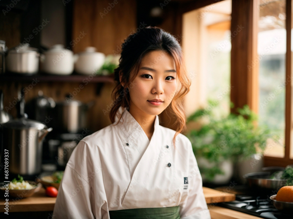 Traditional japanese chef woman. Generated by AI