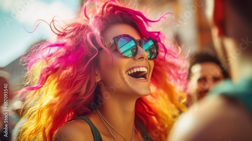 Joyful Pink-Haired Woman at Festival. © Radomir Jovanovic