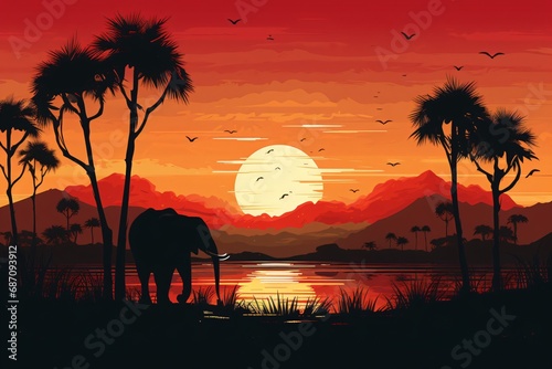 Illustration of a wildlife safari in a jungle