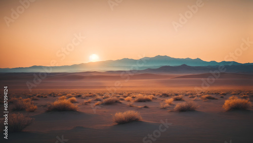 An abstract desert landscape with mirage-like bokeh lights shimmering across the horizon, captured in vintage color tones to convey a sense of mystique and nostalgia.