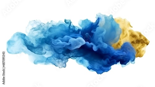 Blue and yellow smoke isolated on a white background. Abstract cloud of ink in water.