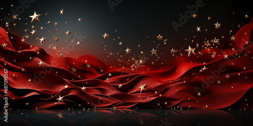 Weihnachtsmotiv in rot mit goldenen Sternen als Hintergrundmotiv für Webdesign im Querformat für Banner, ai generativ photo