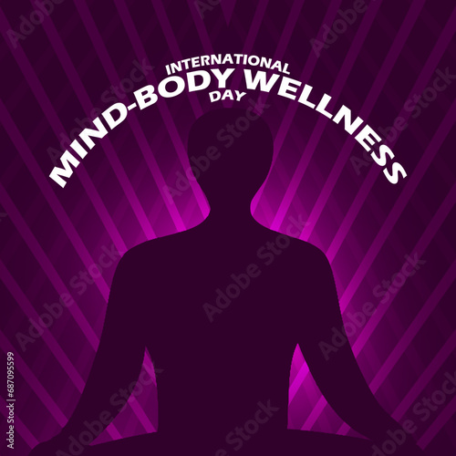 International Mind-Body Wellness Day event banner. A meditative person with bold text on dark purple background to commemorate on January 3rd