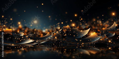 Weihnachtsmotiv in schwarz mit goldenen Sternen als Hintergrundmotiv für Webdesign im Querformat für Banner, ai generativ photo