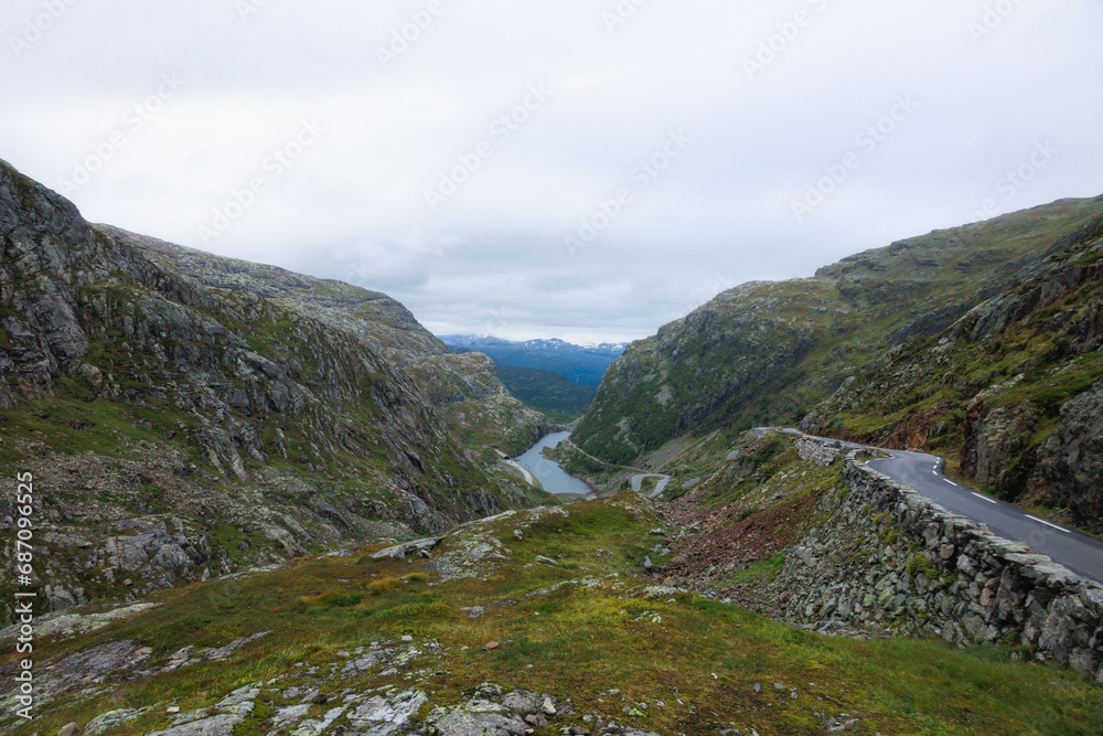 Landscape with river and mountains in Norway