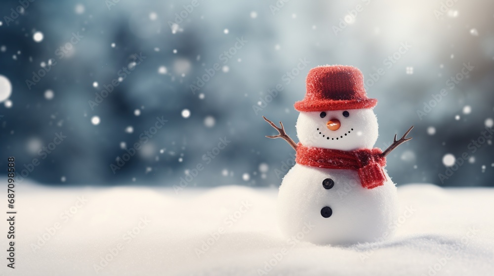 Snowman Isolated on the Minimalist Background
