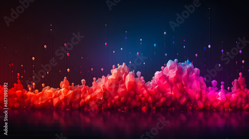 Abstract illustration of red life line. A bar chart made of irregular red diamonds on a dark stable background.