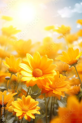 Yellow blossoms with sun in the background