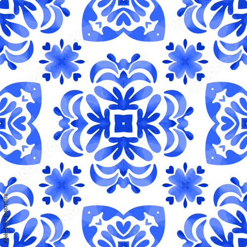 Abstract seamless ornamental watercolor paint vector pattern for fabric