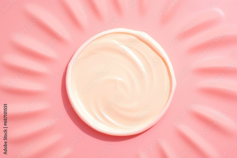 Sunscreen cream, sun shape smears on color background. Smear of white cream on a pink background. Make-up foundation. Sunscreen cream, sun shape smears on color background. Smear of white cream on a pink background. Make-up foundation.