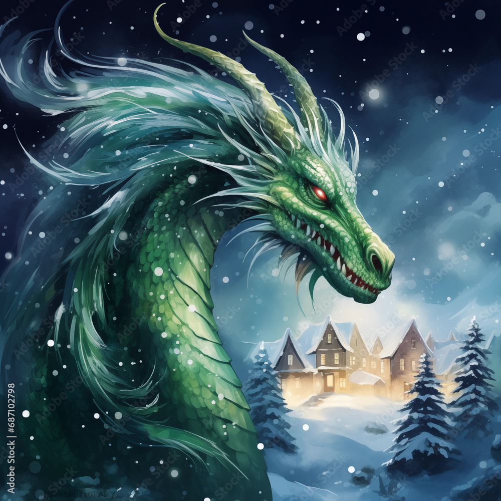 Emerald Enigma: A Vibrant Green Dragon, Symbolizing the Energetic Spirit of the Year 2024 - A Majestic Representation of Power, Prosperity, and Mythical Brilliance