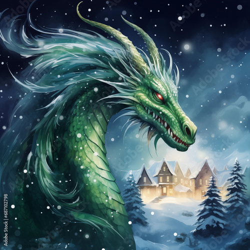Emerald Enigma: A Vibrant Green Dragon, Symbolizing the Energetic Spirit of the Year 2024 - A Majestic Representation of Power, Prosperity, and Mythical Brilliance