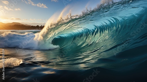 Huge beautiful sea waves in the ocean close-up. The theme of extreme tourism.