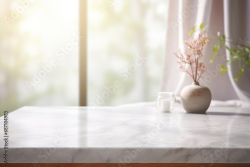 Marble table on the background of the window