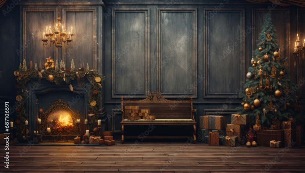 Fototapeta premium Beautiful room with christmas decoration. Festively decorated interior.