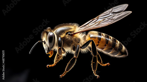 close up of a bee on black isolated background, macro photography  © @foxfotoco