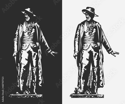 Statue of William Prescott Vector Illustration silhouette.