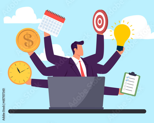 Multitasking or manage project, task or work efficiency, productivity or time management, workload balance or work responsibility concept