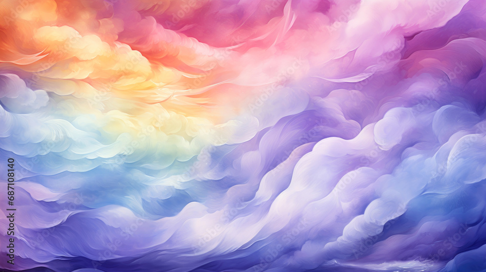 Watercolor sky with brush strokes in rainbow colors. Texture, pattern, illustration of different vibrant colors. Ai generated