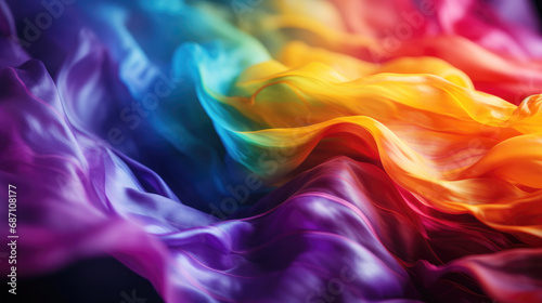 Colorful kerchief with rainbow shades. Different texture and color beautiful textiles. Ai generated photo