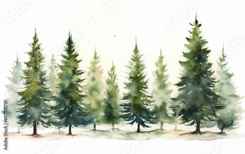   rvores de Natal  estilo de cor de   gua em fundo branco puro
