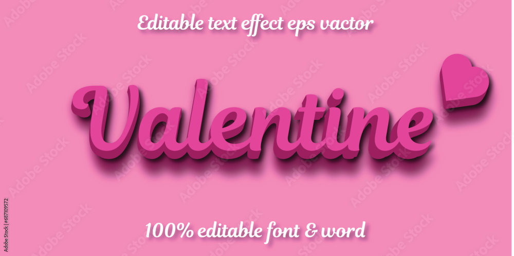 Valentine bold pink color Editable 3d Text effect eps vactor