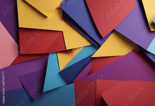 Color papers geometry flat composition background with yellow red blue and purple tones