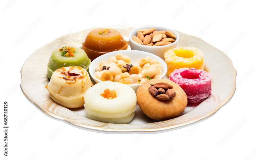 An Elegant Platter of Indian Mithai Isolated on Transparent Background PNG.