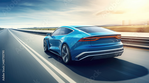 Elegantly Speeding Blue Business Car on Highway Turn © Creative Valley