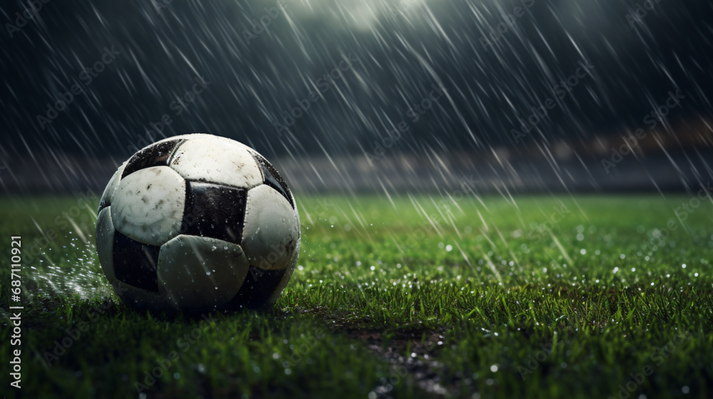 Dramatic shot of a soccer field with green grass