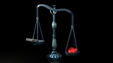 3d rendering of antique scale is balancing stack of money and red heart shape