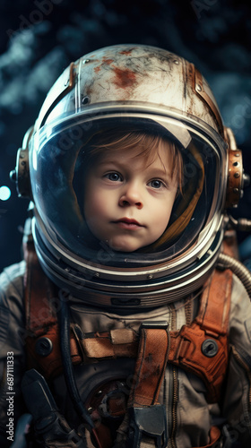 Adorable Child Astronaut Exploring Space with Curiosity
