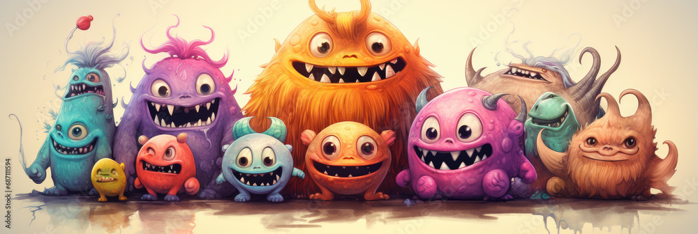 custom made wallpaper toronto digitalWhimsical Monsters in a Row - A Fantasy Parade