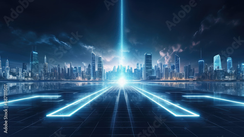 Illuminated Futuristic Metropolis with Neon Lights at Night © Creative Valley