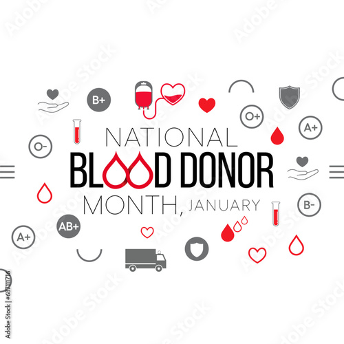 Blood Donor month (NBDM) is observed every year in January, to celebrate the lifesaving impact of blood and platelet donors. Vector illustration photo