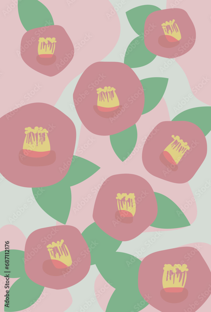 椿の花　寒中お見舞いイラスト