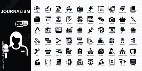 Journalism and mass media  editable icons collection. Simple vector illustration.