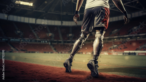 Inspirational Runner with Prosthetic Limb at Stadium Track