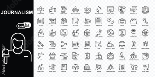 Journalism and mass media editable stroke icons collection. Thin line icons set. Simple vector illustration.