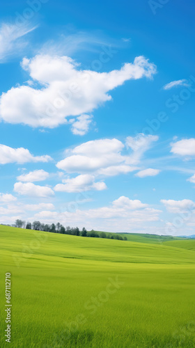 Beautiful Countryside Hills with Cloudy Blue Sky and Lush Meadows