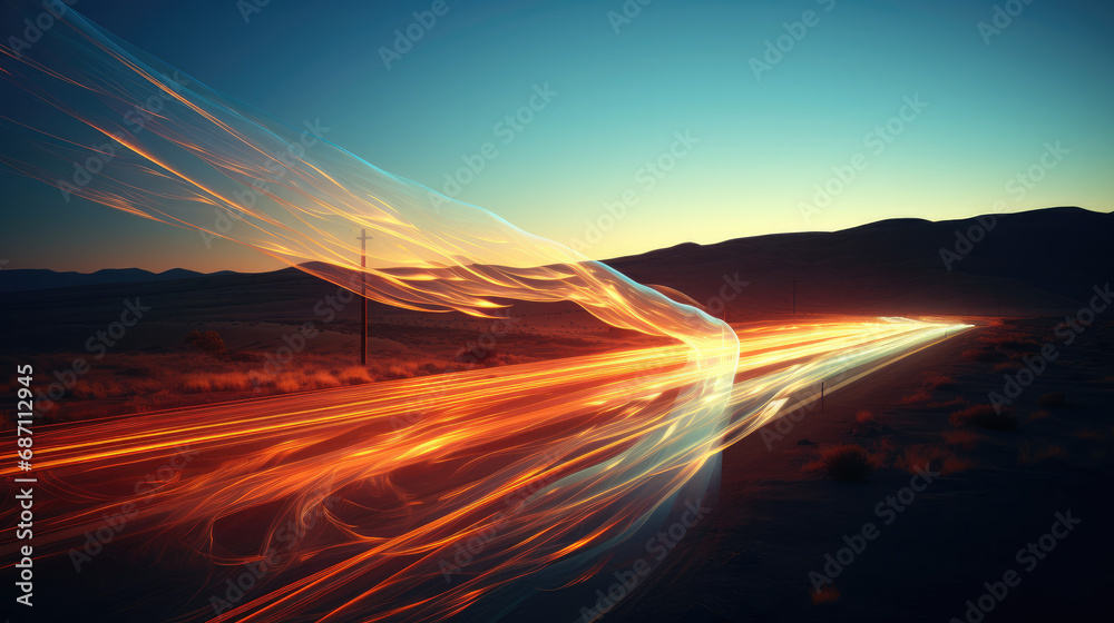 Sunset Road Illuminated by Dynamic Light Art