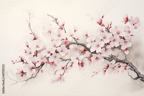 Ephemeral Beauty: Cherry Blossoms in Full Bloom, Delicate Petals Floating on Aged Paper © Kristian