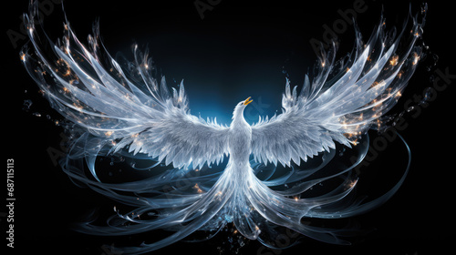 Magic shining silver phoenix bird photo