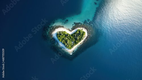 Lonely Heart-Shaped Island Surrounded by the Ocean