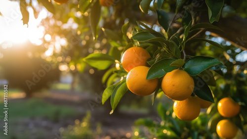 Fresh oranges on a tree, Freshly grown oranges on a farm, AI generated