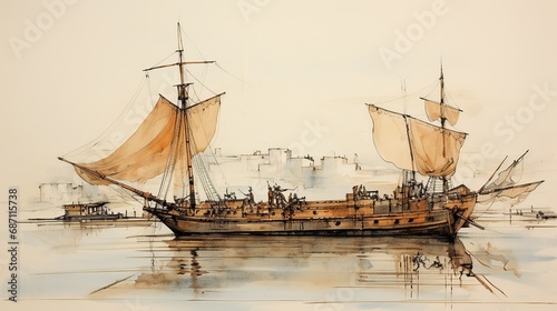 Trireme Ship Returning to Piraeus Port Painting

 photo